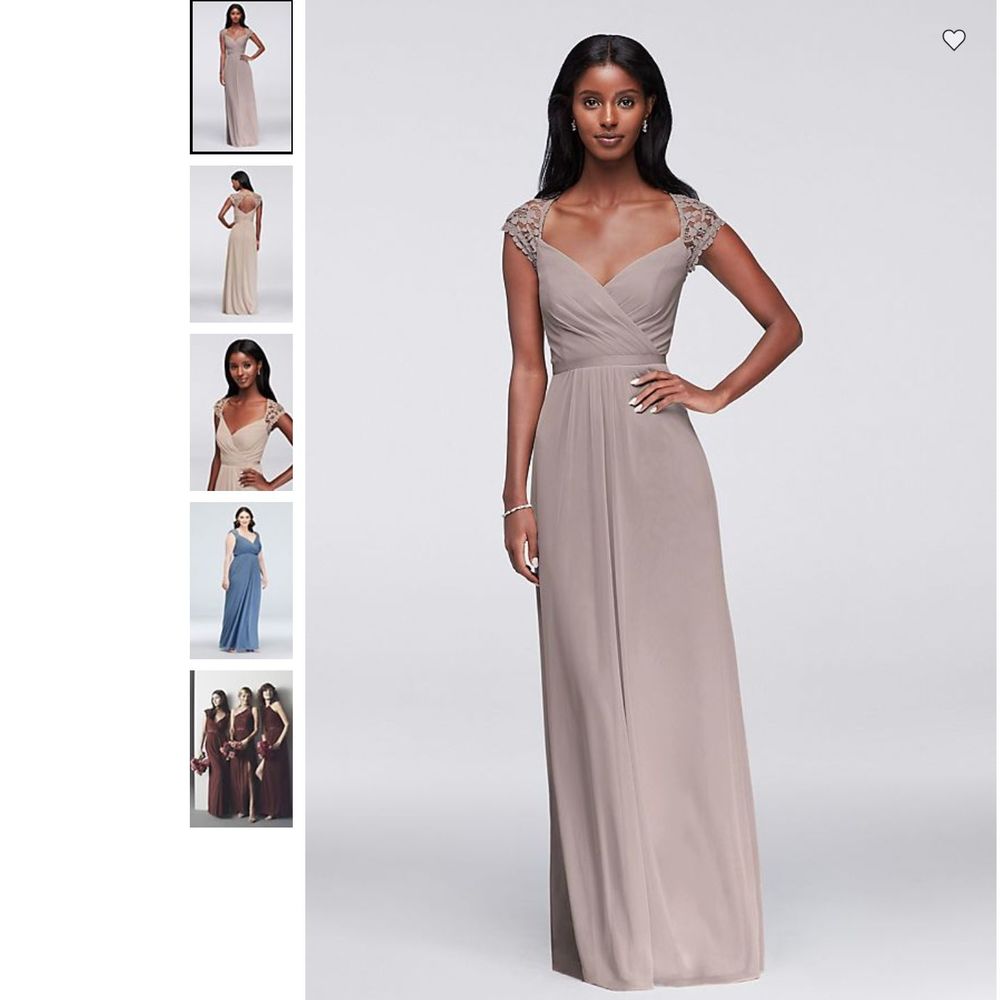 David's Bridal Long Dress with Lace Sleeves -Cameo